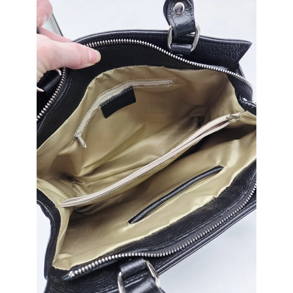 Italian Leather Anna Luchini Satchel Black Pebbled Genuine Leather NEW no tag